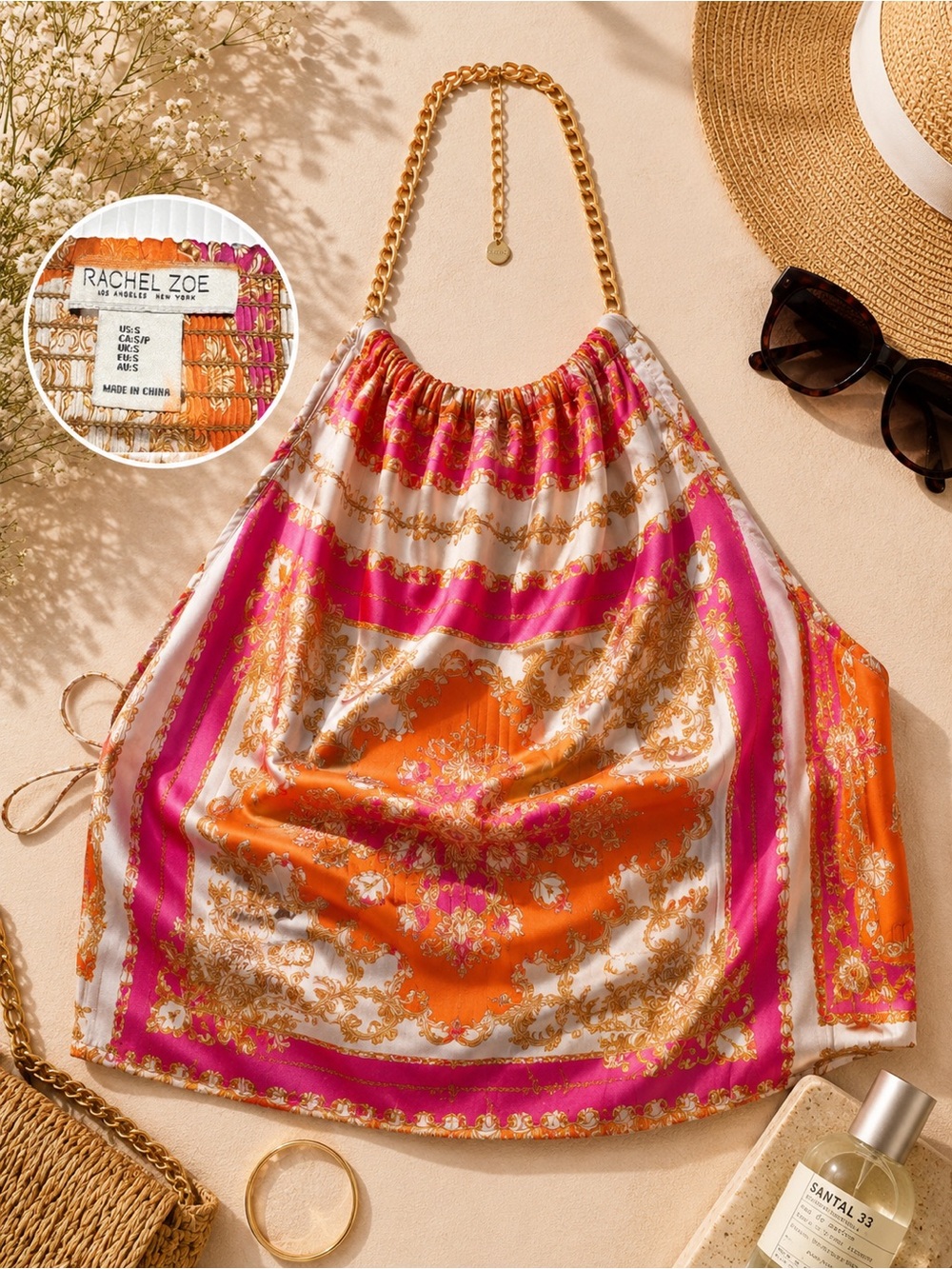 Rachel Zoe Chain Back Halter Top ✨ Resort Glam Scarf Print | Amalfi Coast Luxe - Picture 9 of 9